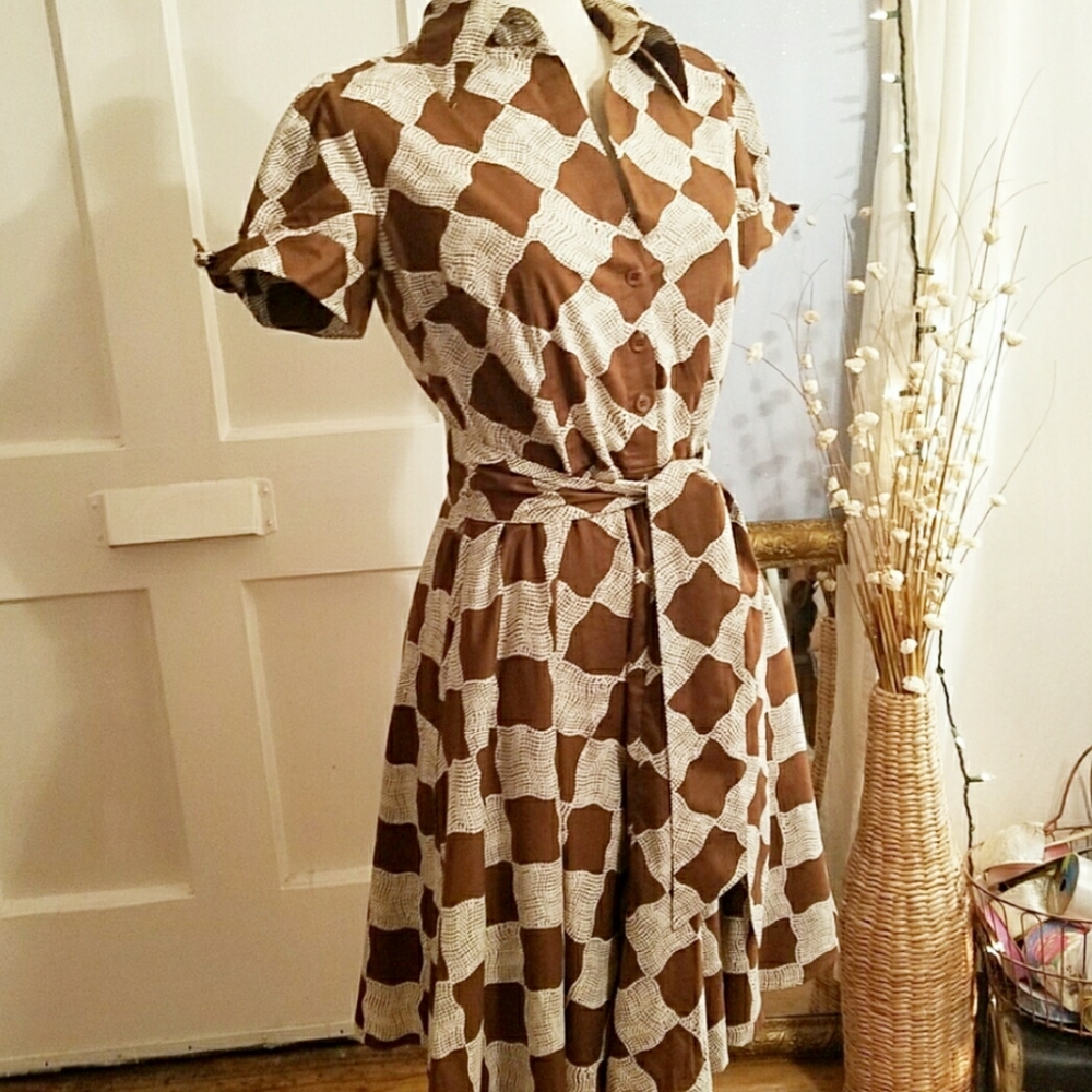 INC A-Line Dress | Brown & White | Sz 6